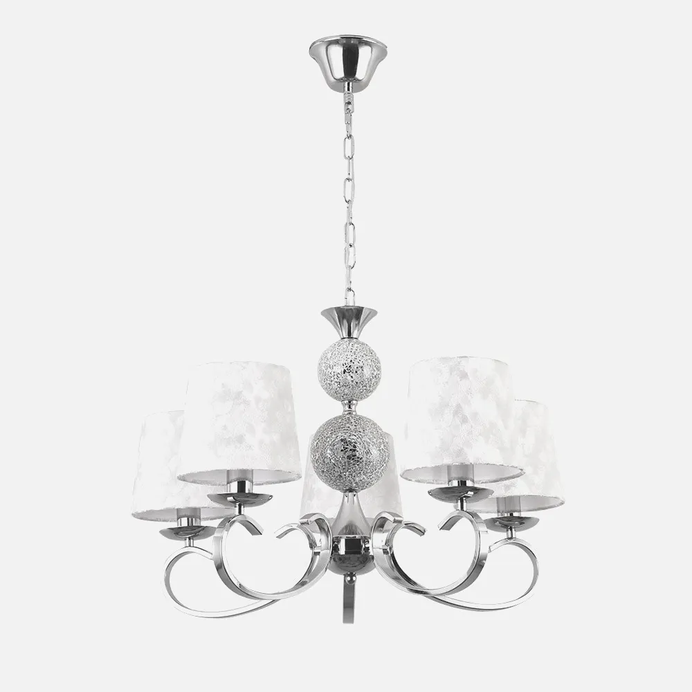 Lampara Ubeda 5xe14 Cromo Pantalla Blanca Regx60x60 Cm