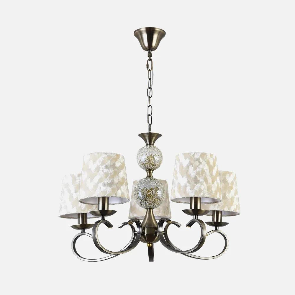 Lampara Ubeda 5xe14 Cuero Pantalla Beis Regx60x60 Cm
