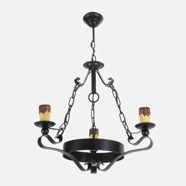 Lampara Rustica 3xe27 Medieval Negro Regx47x47 Cm
