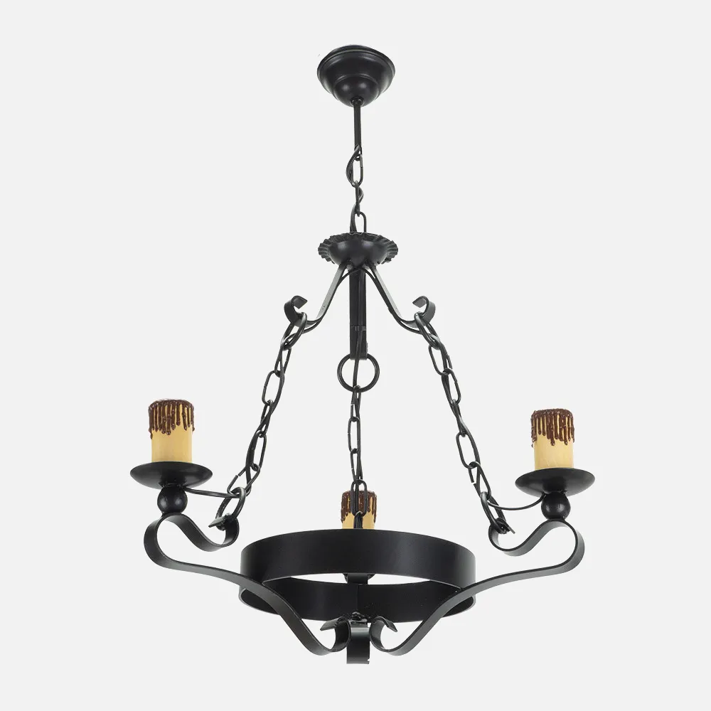1.505/3-NEGRO - Lampara Rustica 3xe27 Medieval Negro Regx47x47 Cm