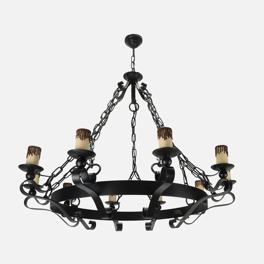 1.505/10-NEGRO - Lampara Rustica 10xe27 Medieval Negro Regx85x85 Cm