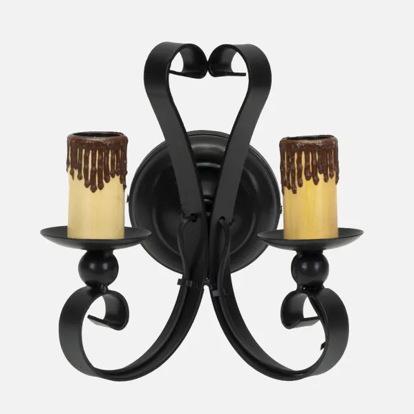 Wall light Rustic 2xe27 Medieval Black 25x21x16 Cm