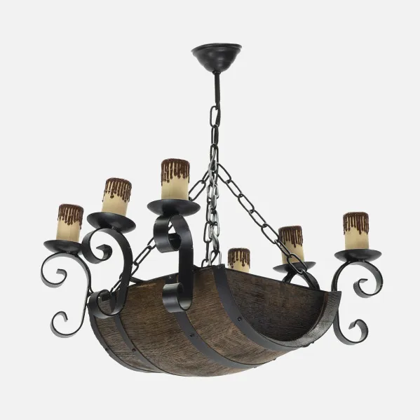 Lampara 6xe27 Barril Negro/marron Regx47x40 Cm