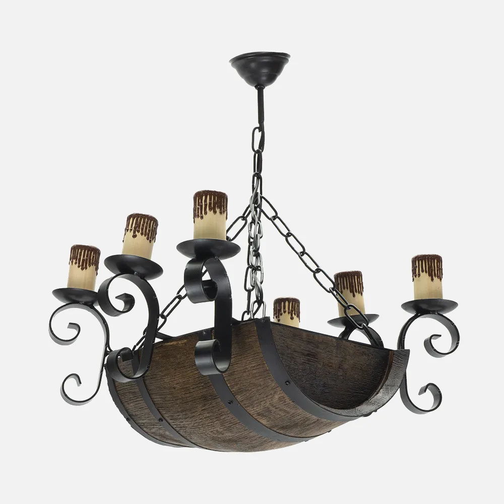1.508/6 - Lampara 6xe27 Barril Negro/marron Regx47x40 Cm