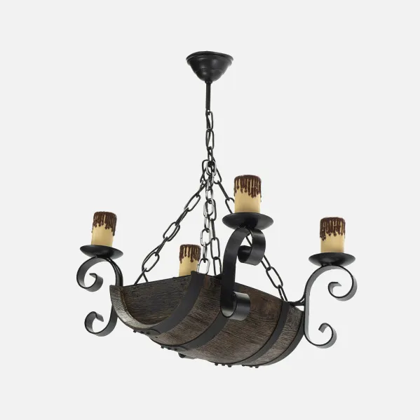 Lampara 4xe27 Barril Negro/marron Regx42x32 Cm