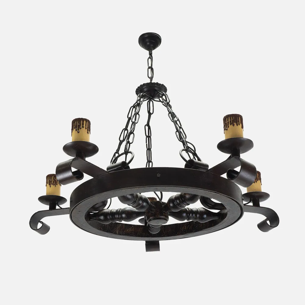 92.527/5 - Lâmpada Rustico Rueda 5xe27 Marrom Regx68x68 Cm