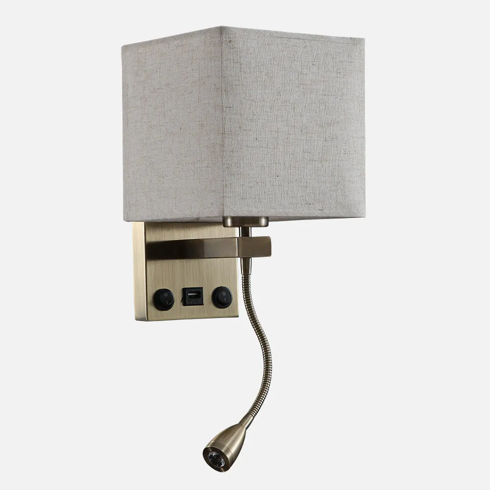 174661114 - Wall light 3w 4000k+1xe27 And USB Port Stephen Leather/Beige Lampshade 285lm 38x17x20cm Double Switch