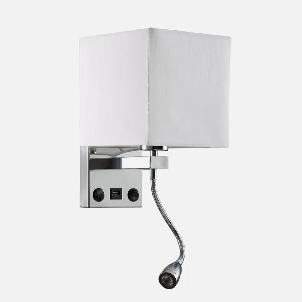 Wall light 3w 4000k+1xe27 And USB Port Stephen Chrome/White Lampshade 285lm 38x17x20cm Double Switch