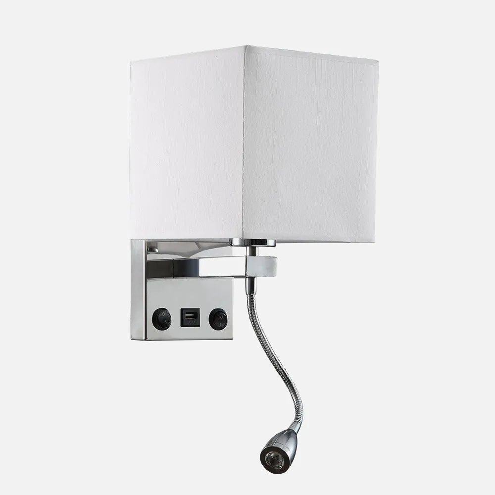 174661120 - Wall light 3w 4000k+1xe27 And USB Port Stephen Chrome/White Lampshade 285lm 38x17x20cm Double Switch
