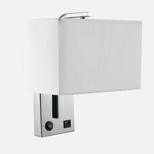 Aplique 1xE27 Y Puerto Usb Agatha Cromo/Pan.blanca 27x25x15cm Con interruptor