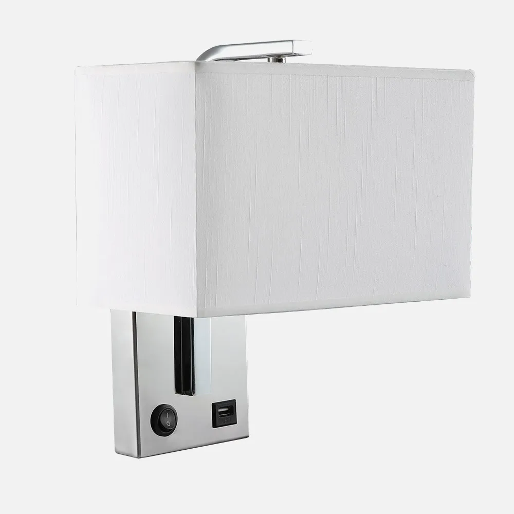 Aplique 1xE27 Y Puerto Usb Agatha Cromo/Pan.blanca 27x25x15cm Con interruptor