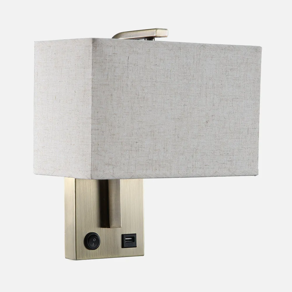 Aplique  1xe27 Y Puerto Usb Agatha Cuero/Pant.beis 27x25x15cm Con Interruptor