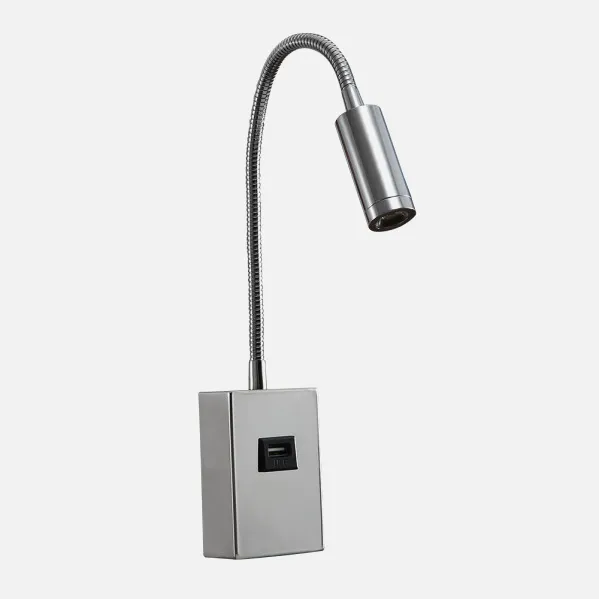 Wall light 3w 4000k Capote Chrome w/usb And Switch. 285lm 43x6x4 Cm Articulated. And Swivel.