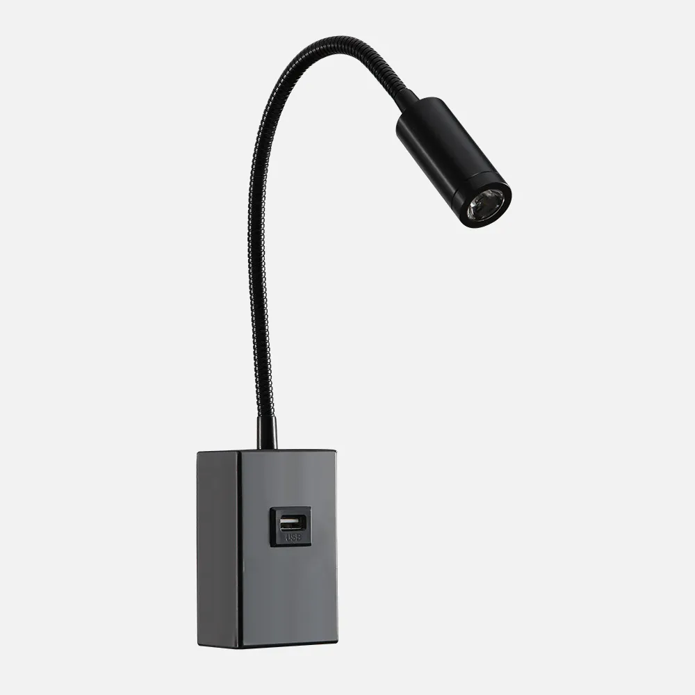 174961009 - Aplique 3w 4000k Capote Negro Usb E Interrupt. 43x6x4 Cm 285lm Articulab. Y Orientab.