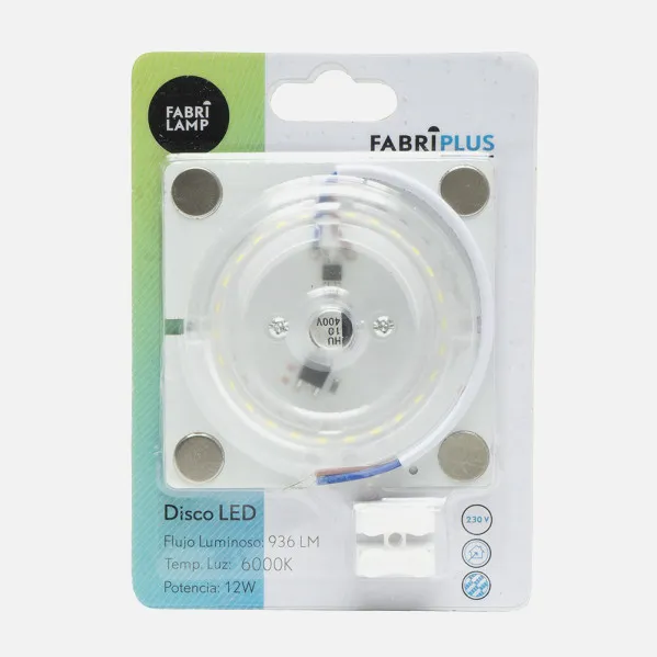 Disco Led 12w 6000k Placa Cuad.blanco 6x6x1 Cm 936lm Magnetico