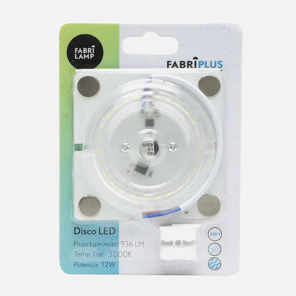 166581201 - Disco Led 12w 3000k Placa Cuadrado blanco 8x8x1 Cm 936lm Magnetico