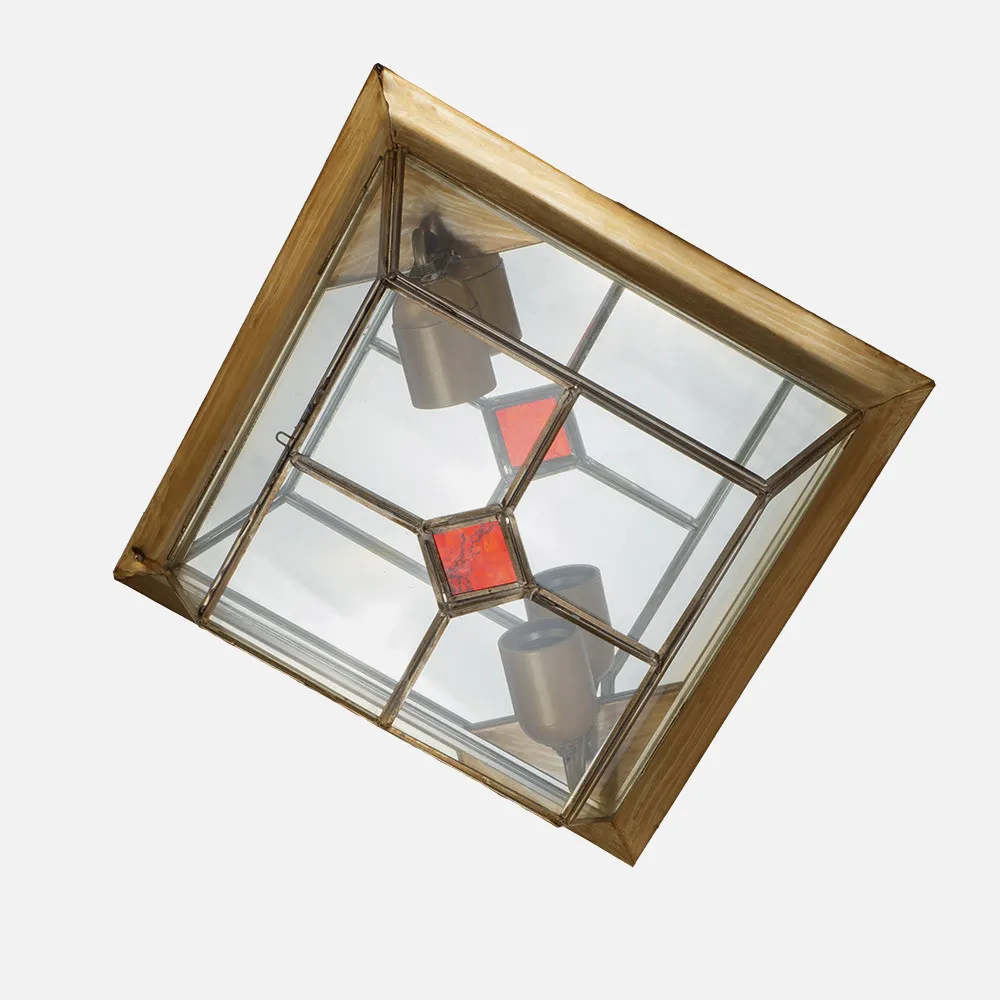 Plafon Grande Granadino 2xe27 Cuero/rojo 11x28,5x28,5 Cm