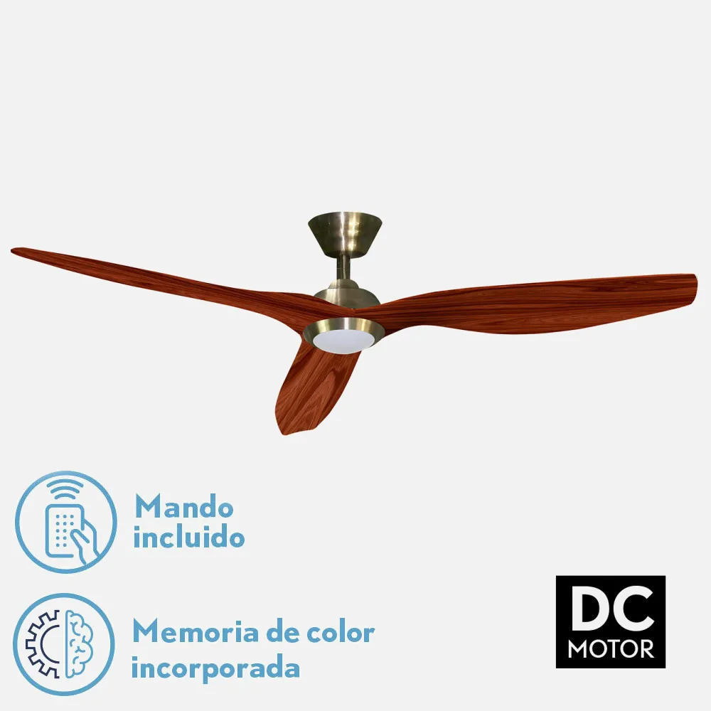 Ventilador Dc 18w 3000K, 4000k, 6000K Cuero Delfos 3 Asp.cerezo 32/44,5x132d 2350lm Remoto, Memoria Y Temp