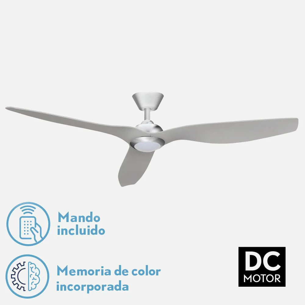 Ventilador Dc 18w 3000K, 4000k, 6000K Niquel Delfos 3 Asp.Plata 32/44,5x132d 2350lm Remoto, Memoria Y Temp 