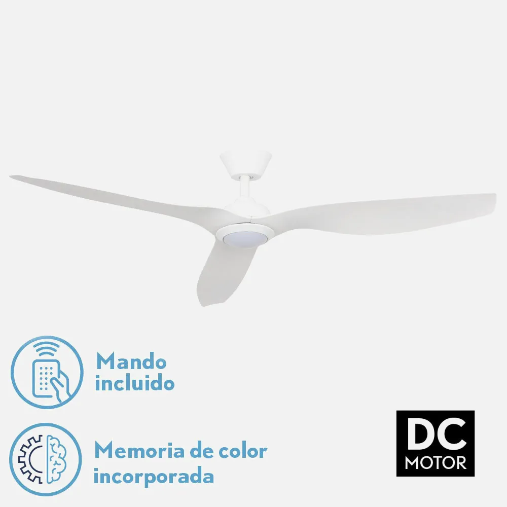 Ventilador 18w 3000K, 4000k, 6000K Blanco Delfos 3 Aspas Abs blanco reg.x132d 2350lm Motor Dc C/remoto.