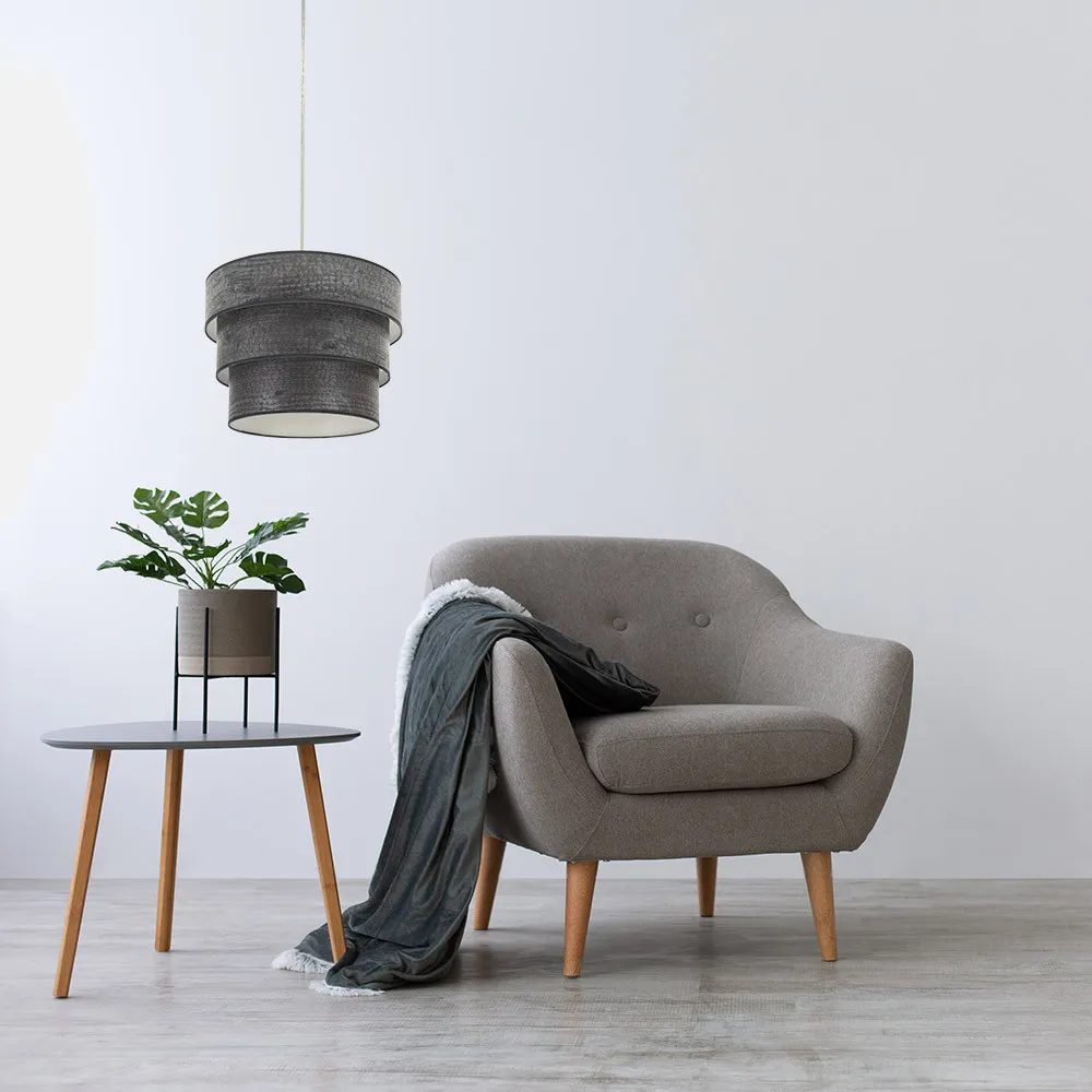 Colgante Triple Smile 1xe27 Cromo/Madera Negra Regx40x40 Cm