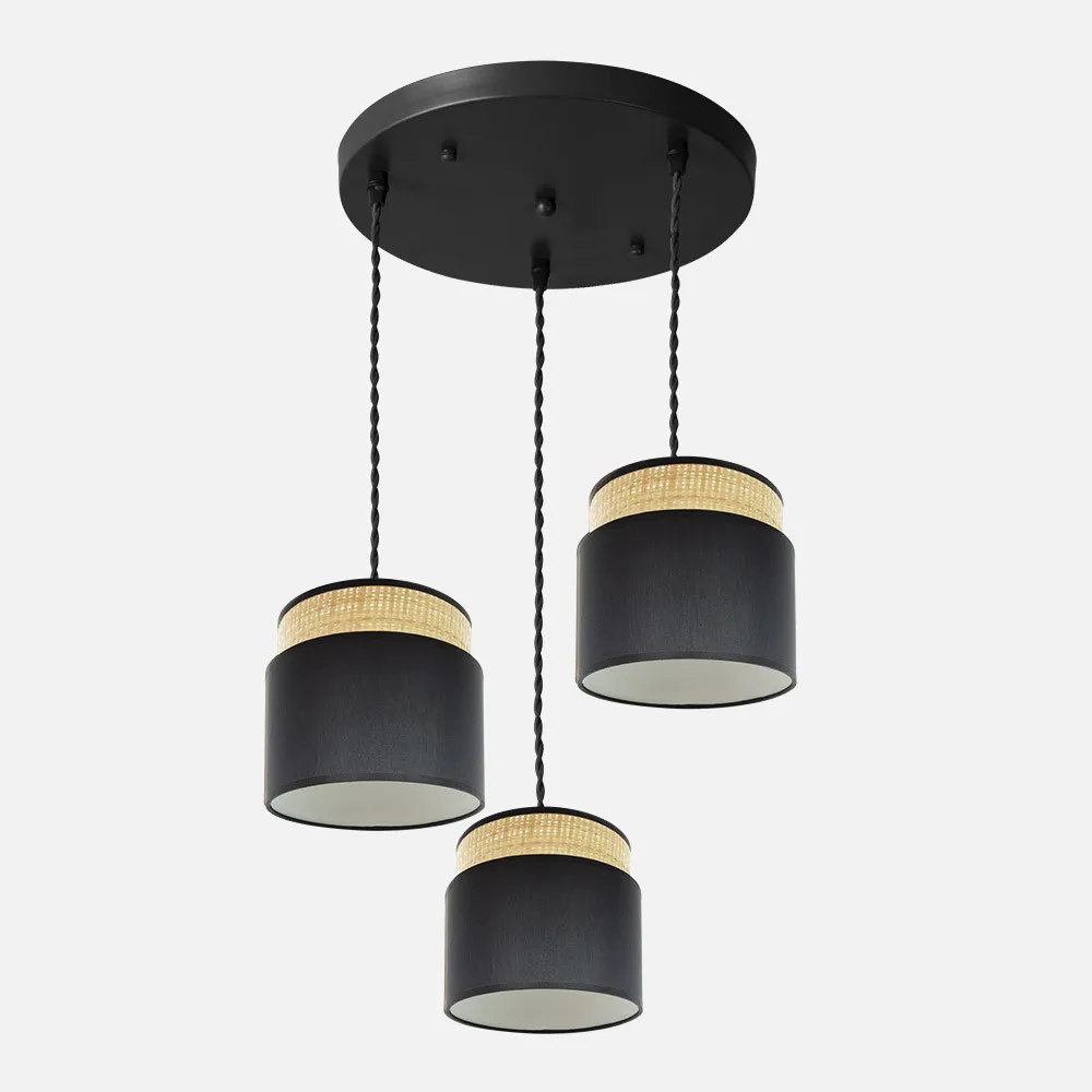 174283009 - Candeeiro de tecto Kandy 3xe27 Natural/black Regx39x39 Cm