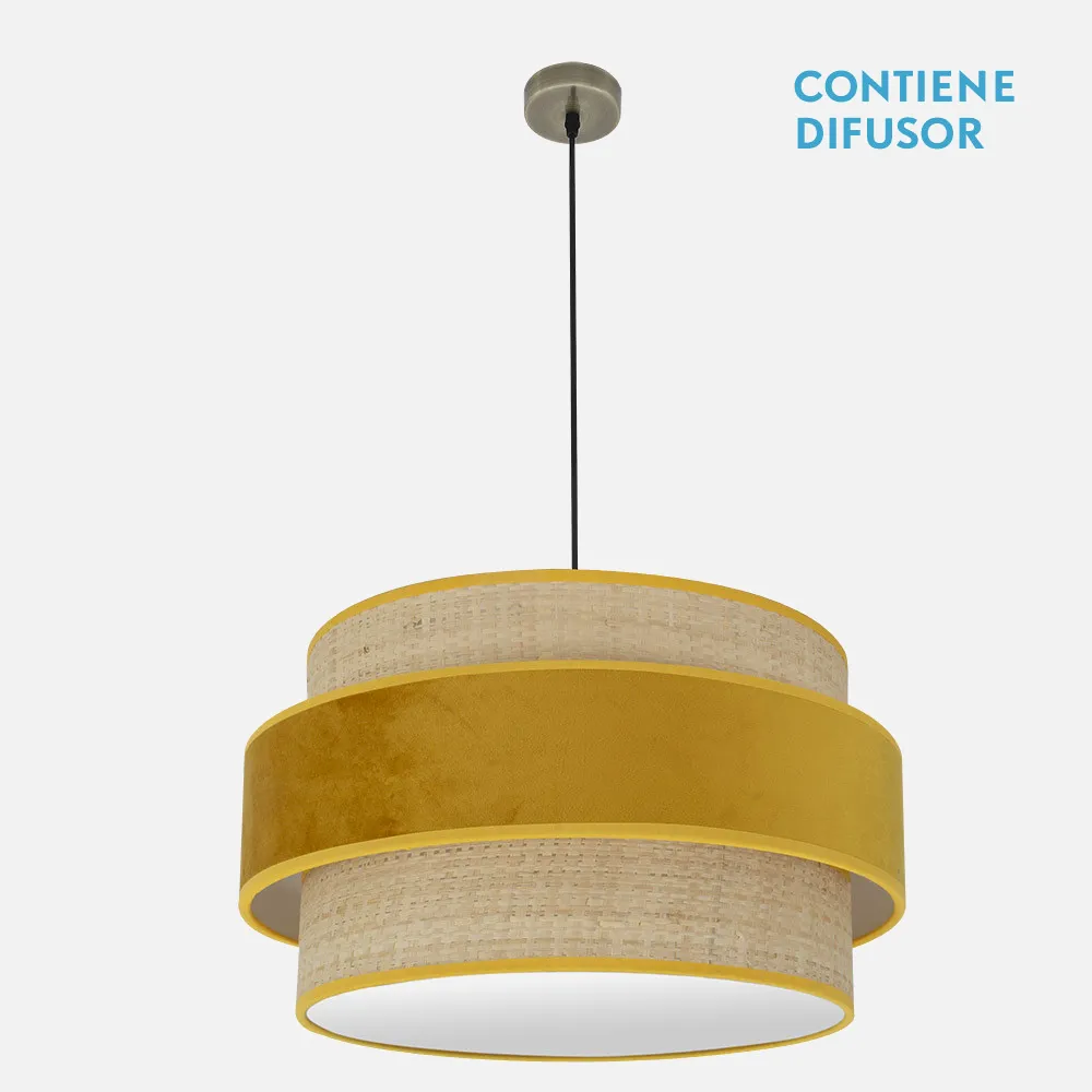 177496050 - Colgante Reyes 3xe27 Cuero/natural-yema Regx60x60 Cm
