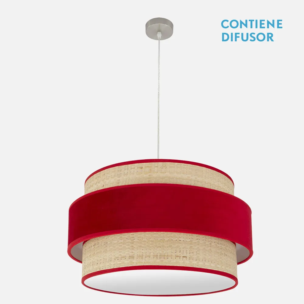 177496007 - Colgante Reyes 3xe27 Niquel/natural-rojo Regx60x60 Cm