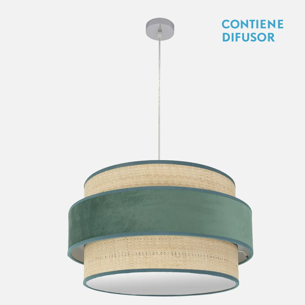 177496006 - Colgante Reyes 3xe27 Cromo/natural-verde Regx60x60 Cm
