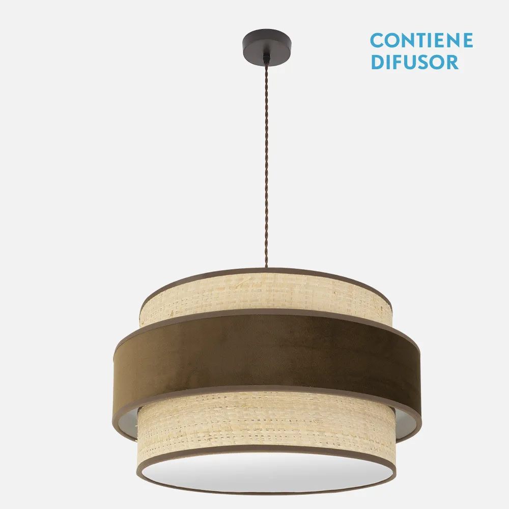 177496002 - Colgante Reyes 3xe27 Marron/natural-marron Regx60x60 Cm
