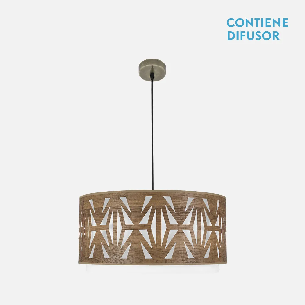 177996084 - Colgante Katerina 3xe27Cuero/madera Oscura Regx60x60 cm