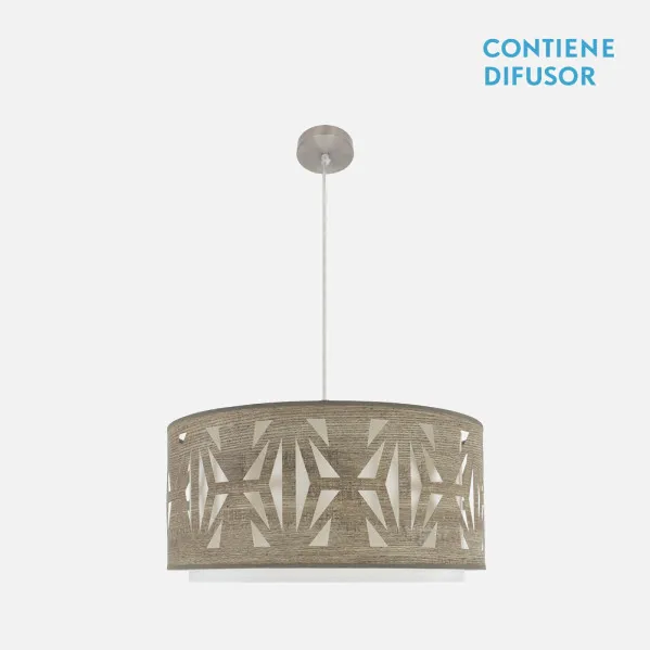 Colgante Katerina 3xe27 Niquel/madera Gris Regx60x60 cm