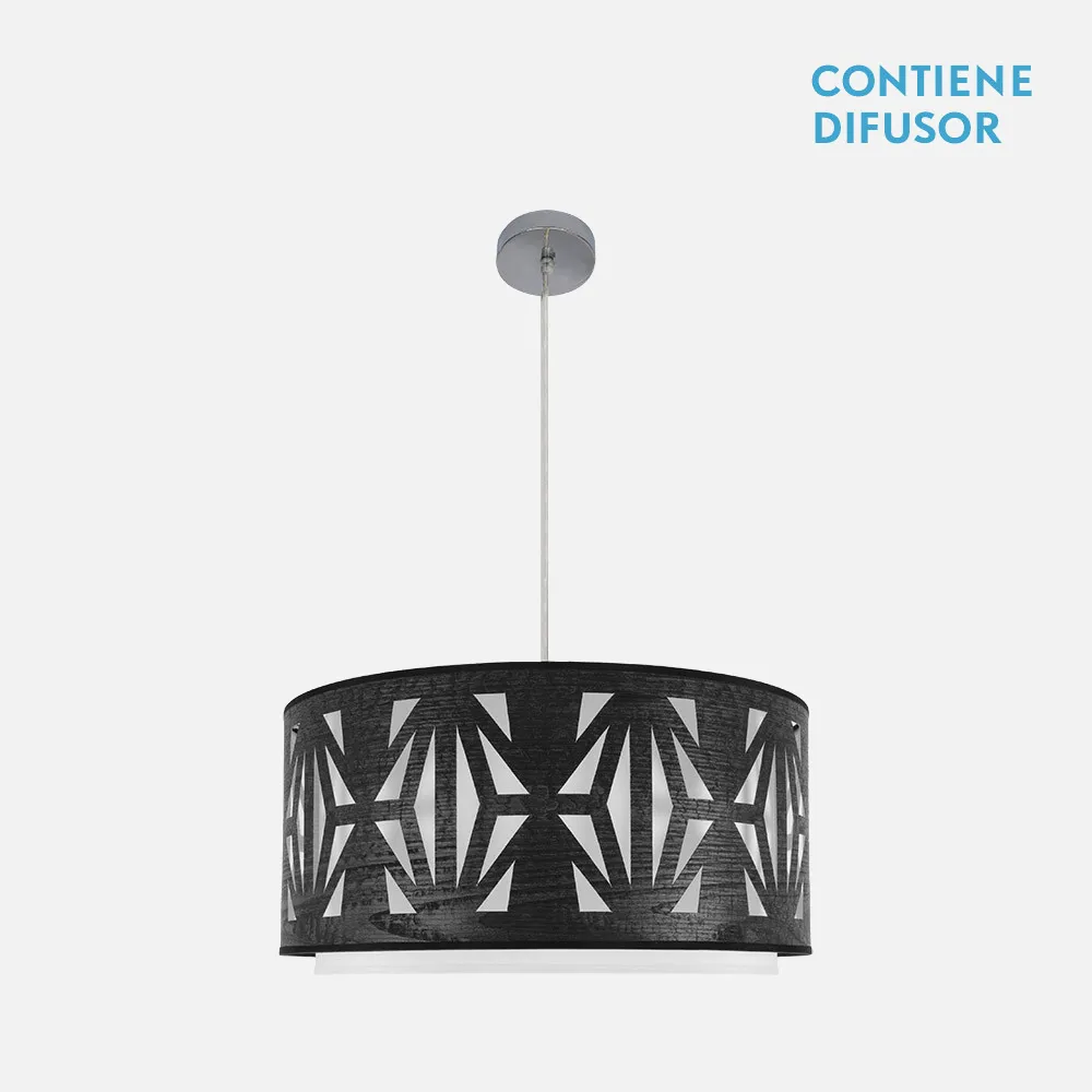 177996009 - Colgante Katerina 3xe27 Cromo/madera Negra Regx60x60 cm