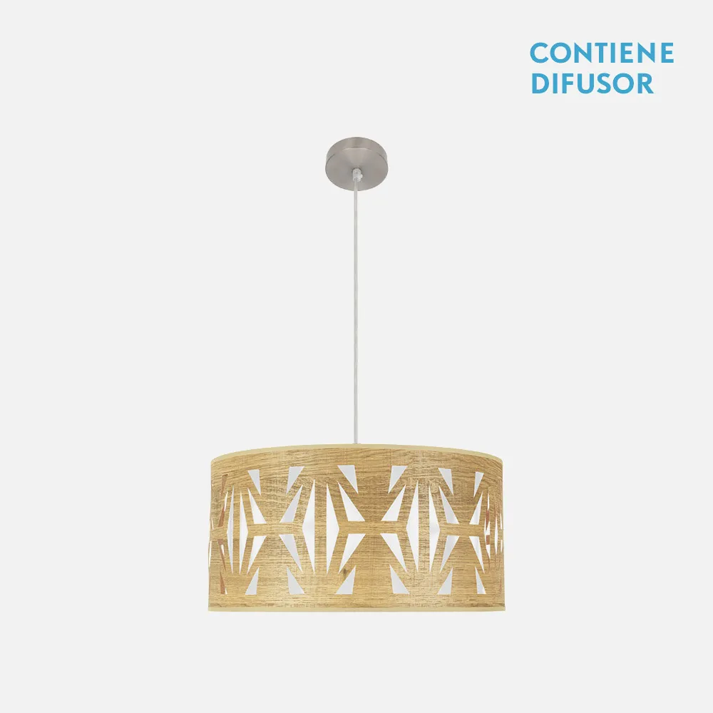 177995085 - Colgante Katerina 2xe27 Niquel/Madera Clara Regx50x50 cm