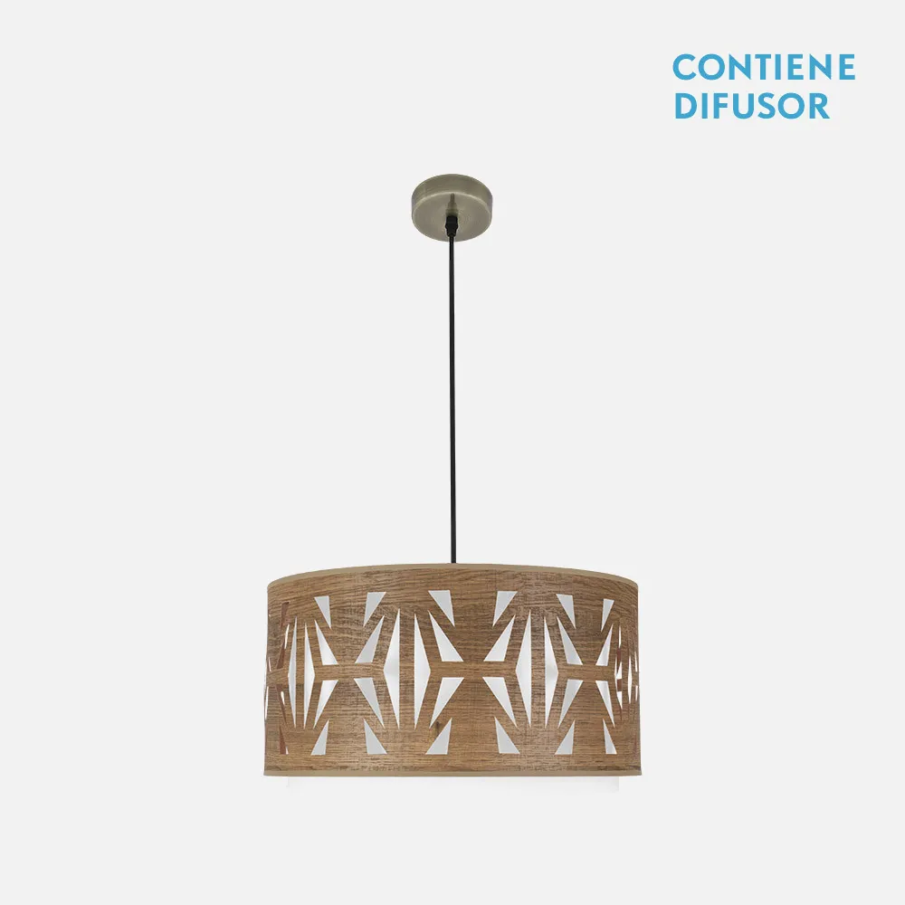 177995084 - Colgante Katerina 2xe27 Cuero/madera Oscura Regx50x50 cm