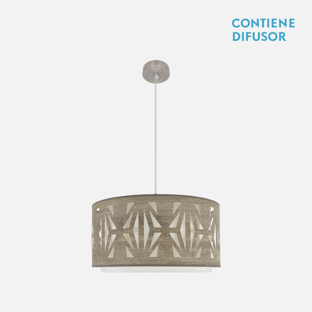 177995083 - Colgante Katerina 2xe27 Niquel/madera Gris Regx50x50 cm