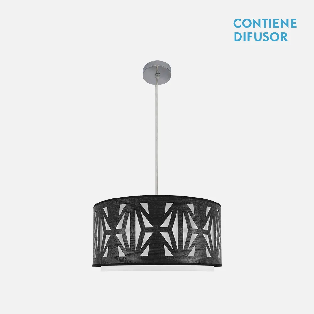 177995009 - Colgante Katerina 2xe27 Cromo/Madera Negra Regx50x50 cm