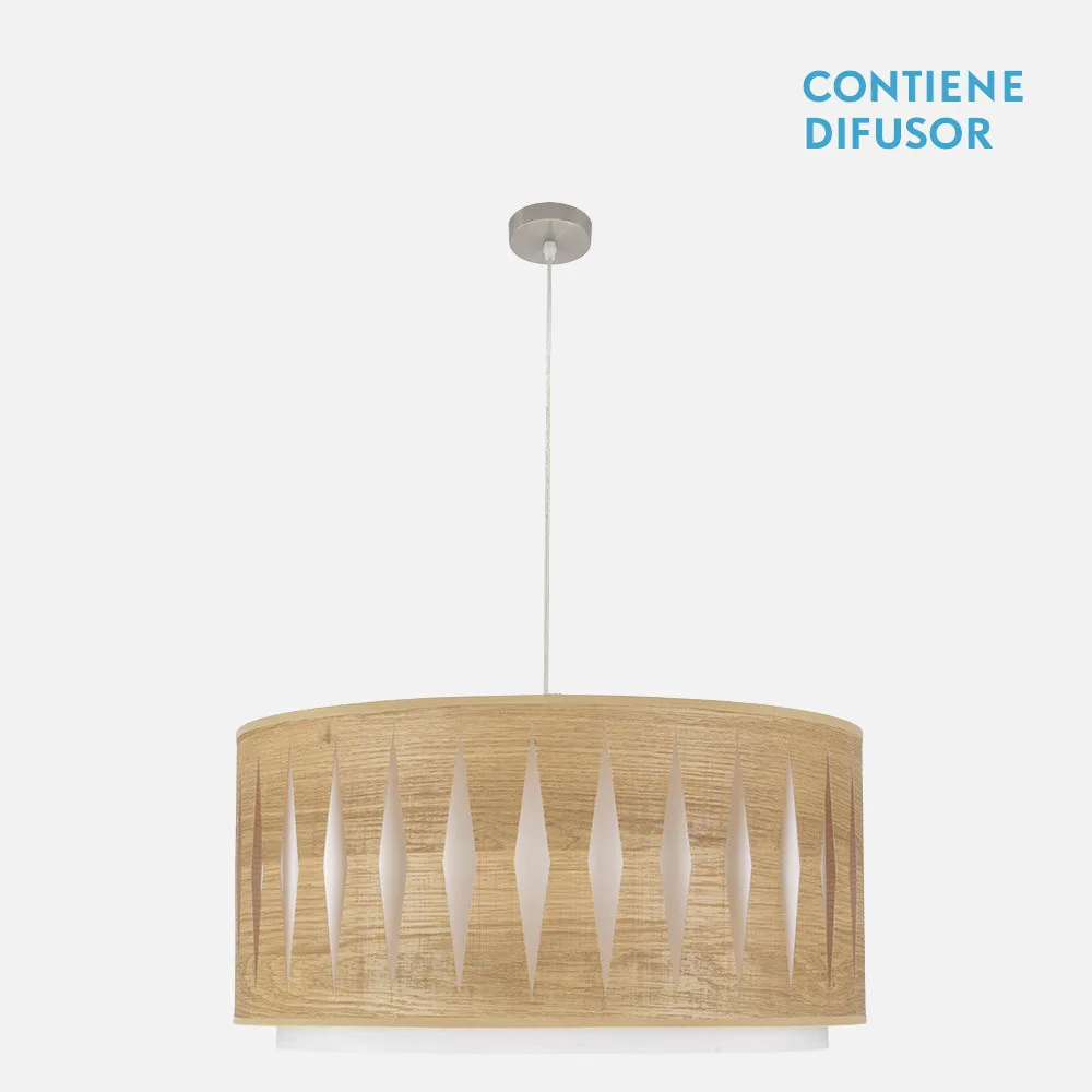 177896085 - Colgante Alexandra 3xe27 Niquel/Madera Clara Regx60x60 cm