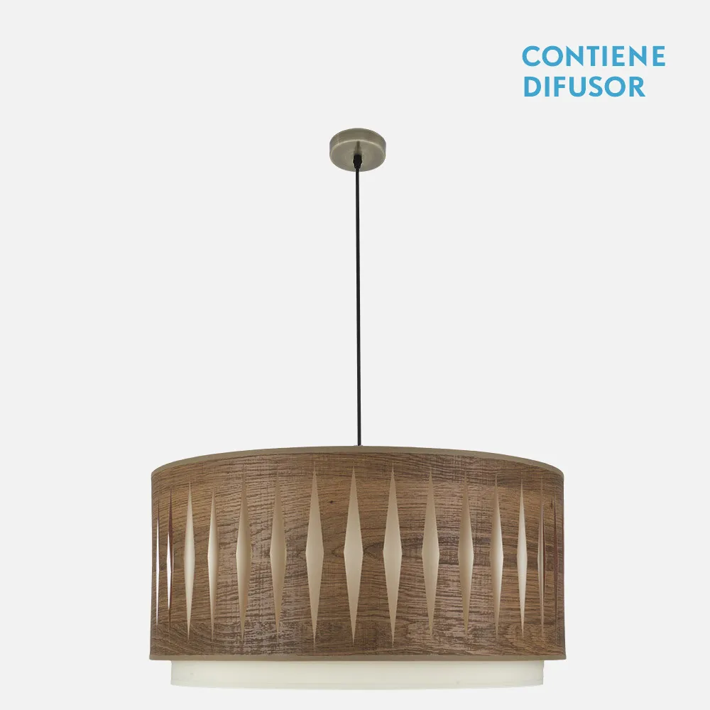 177896084 - Colgante Alexandra 3xe27 Cuero/madera Oscura Regx60x60 cm