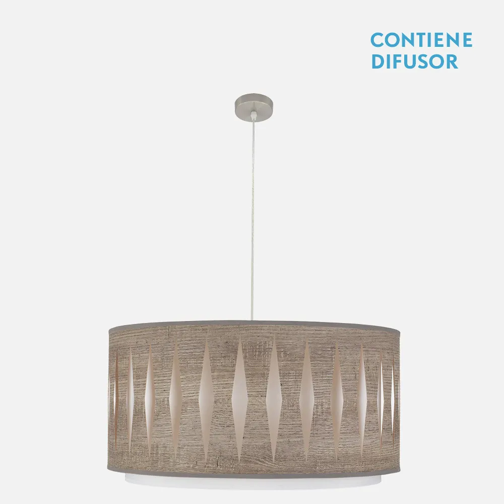 177896083 - Colgante Alexandra 3xe27 Niquel/madera Gris Regx60x60 cm