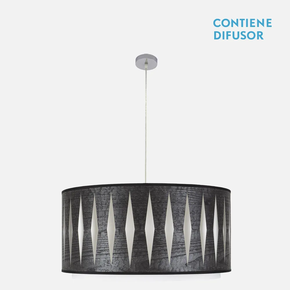 177896009 - Colgante Alexandra 3xe27 Cromo/Madera Negra Regx60x60 cm