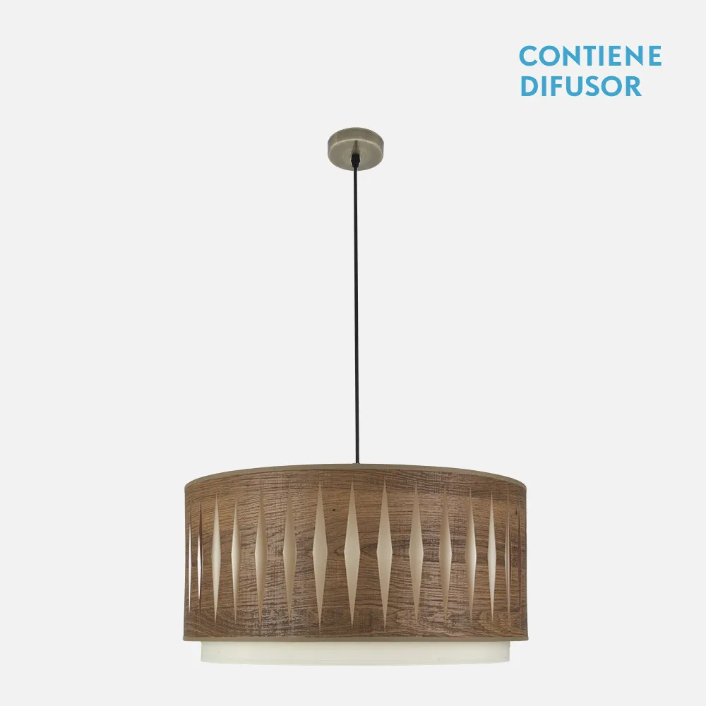 177895084 - Colgante Alexandra 2xe27 Cuero/madera Oscura Regx50x50 cm