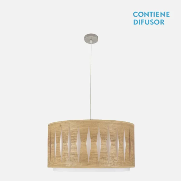 Colgante Alexandra 2xe27 Niquel/madera Clara Regx50x50 cm
