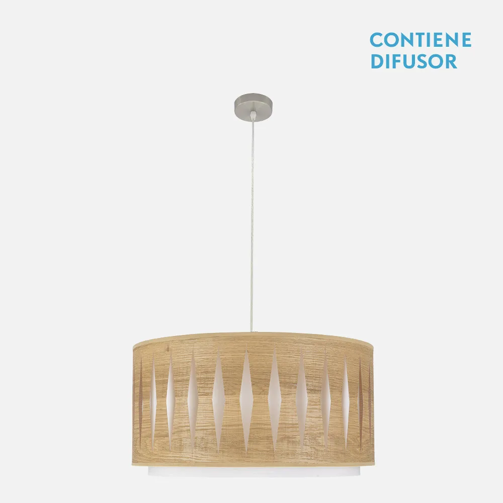 177895085 - Colgante Alexandra 2xe27 Niquel/madera Clara Regx50x50 cm