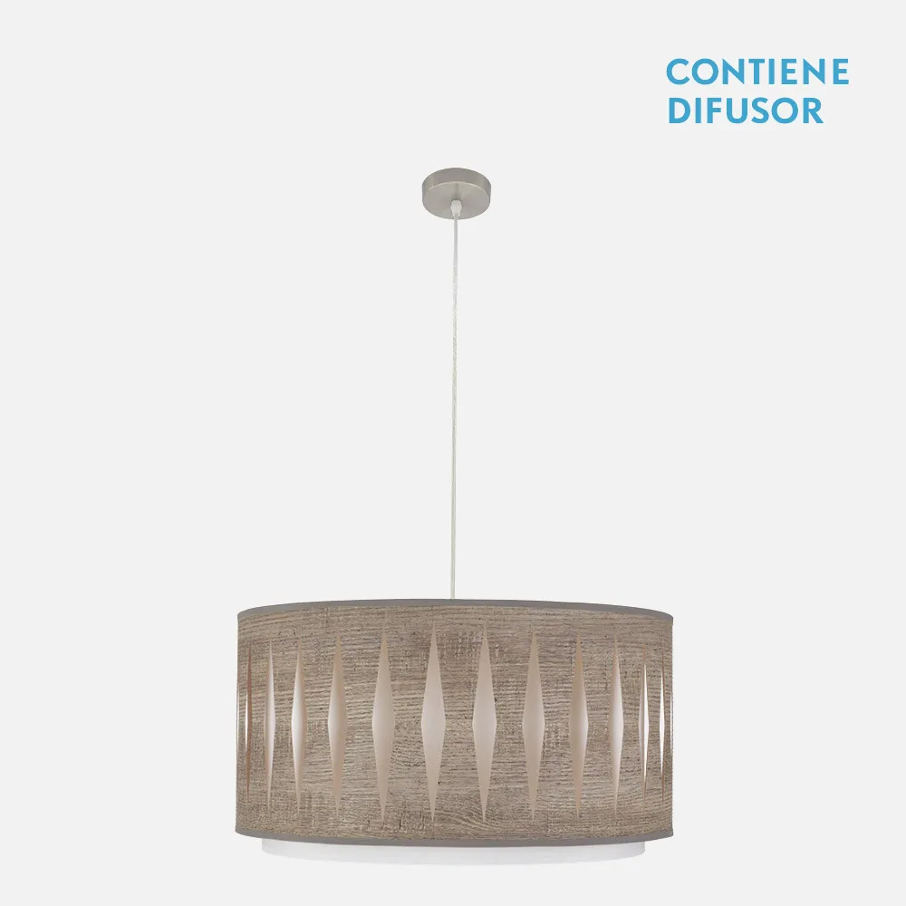 177895083 - Colgante Alexandra 2xe27 Niquel/madera Gris Regx50x50 cm