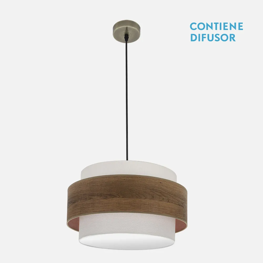 177695084 - Colgante Myriam 2xe27 Cuero/Madera Oscura Regx50x50 Cm