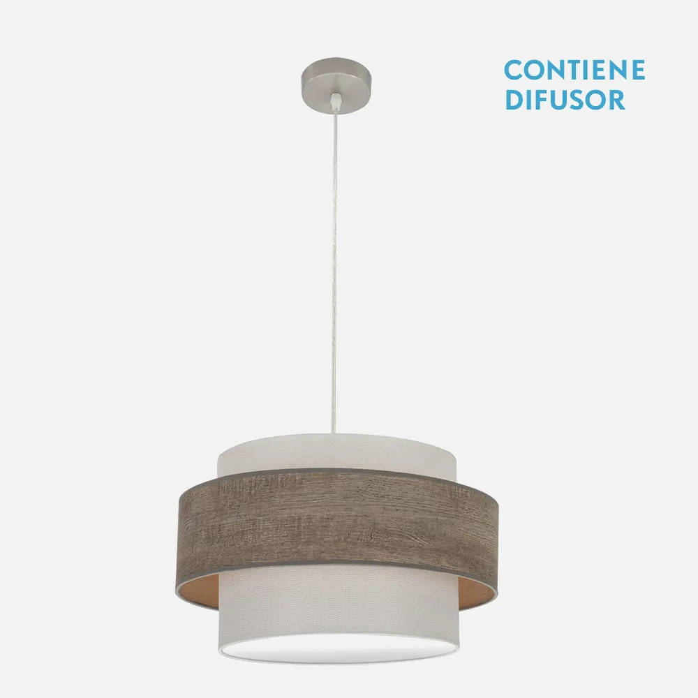 177695083 - Colgante Myriam 2xe27 Niquel/madera Gris Regx50x50 Cm