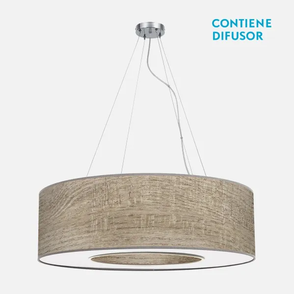 Colgante Grande Haiti 4xe27 Cromo/Madera Gris Regx80x80 Cm