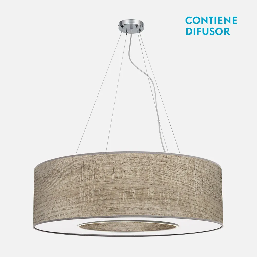 051998083 - Colgante Grande Haiti 4xe27 Cromo/Madera Gris Regx80x80 Cm