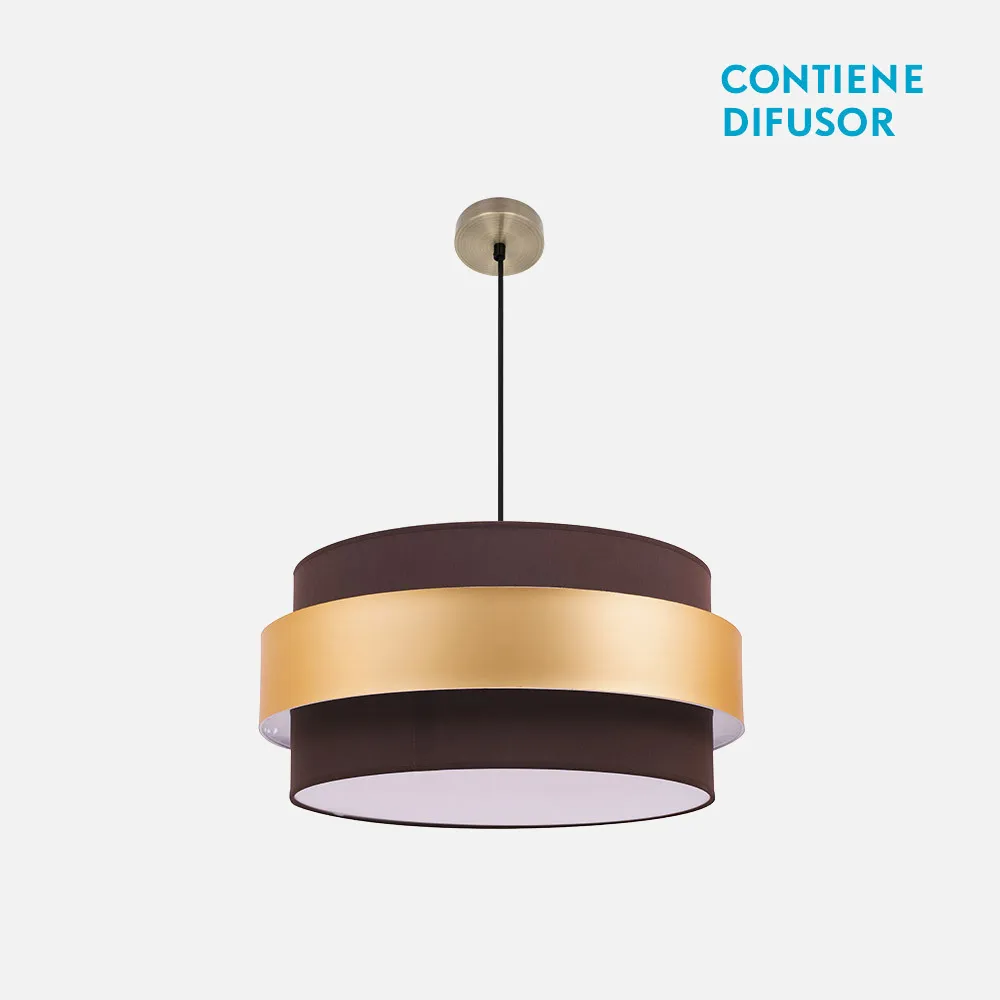 066495014 - Colgante Bremen Cuero/marron-oro 3xe27 Regx50x50 Cm